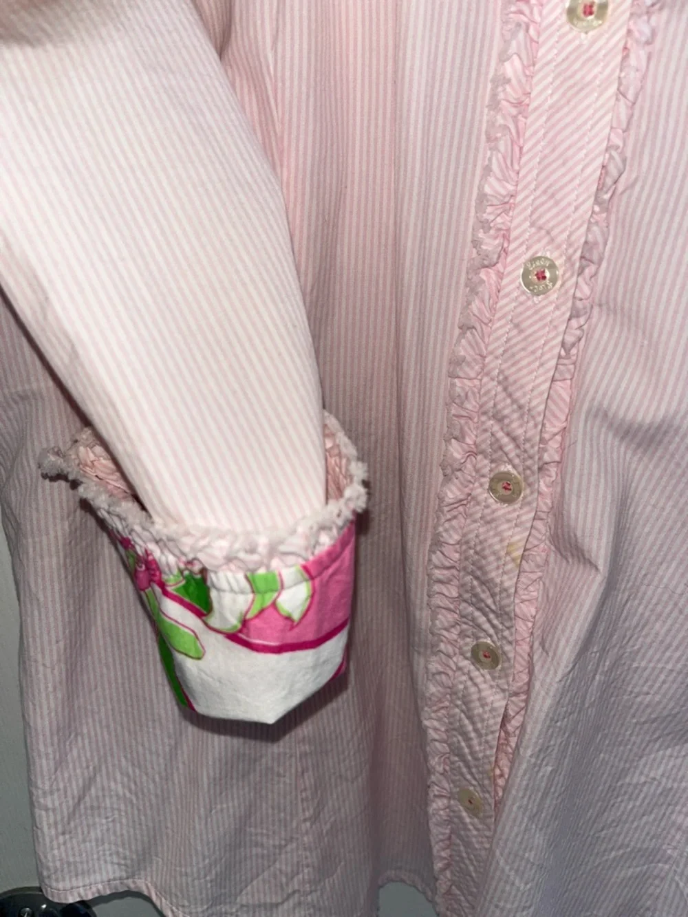 Lilly Pulitzer Ruffle Cuff Button Down Shirt | Blush Pink - Picture 3 of 4